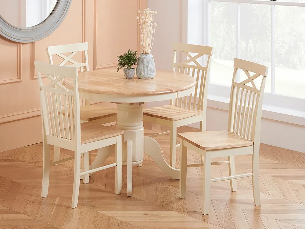 Birlea Furniture & Beds Birlea Chatsworth Cream and Oak Extending Dining Table and 4 Chair Set