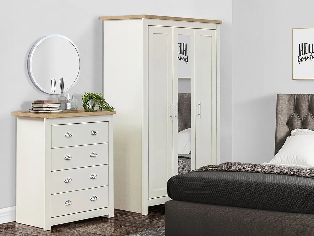 Birlea Furniture & Beds Birlea Highgate Cream and Oak 3 Door Mirrored Wardrobe