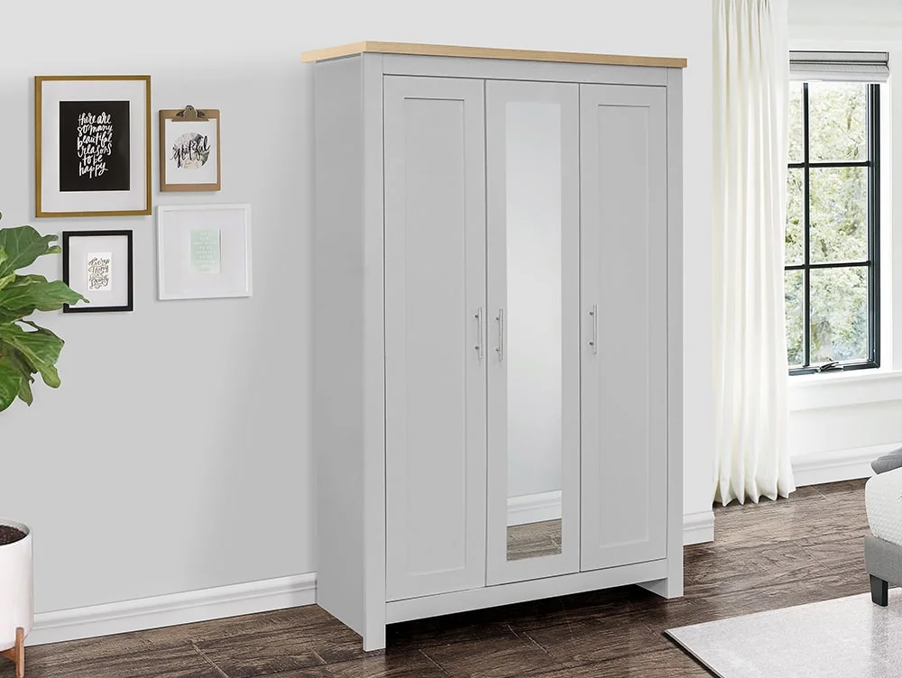 Birlea Furniture & Beds Birlea Highgate Grey and Oak 3 Door Mirrored Wardrobe