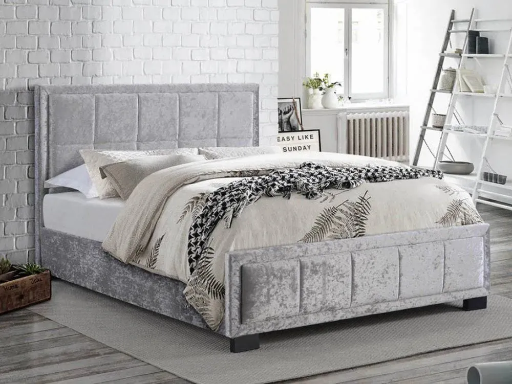 Birlea Furniture & Beds Clearance - Birlea Hannover 4ft Small Double Steel Crushed Velvet Glitz Fabric Bed Frame