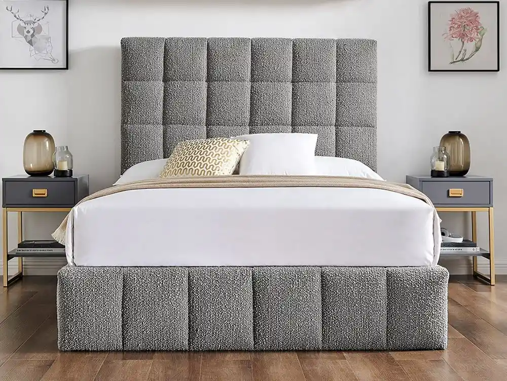 Limelight  Limelight Starla Square 5ft King Size Dove Grey Boucle Fabric Ottoman Bed Frame