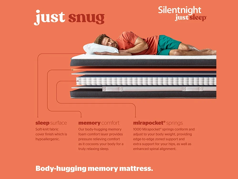 Silentnight Silentnight Just Sleep Snug Memory Mirapocket 1000 3ft Single Mattress in a Box