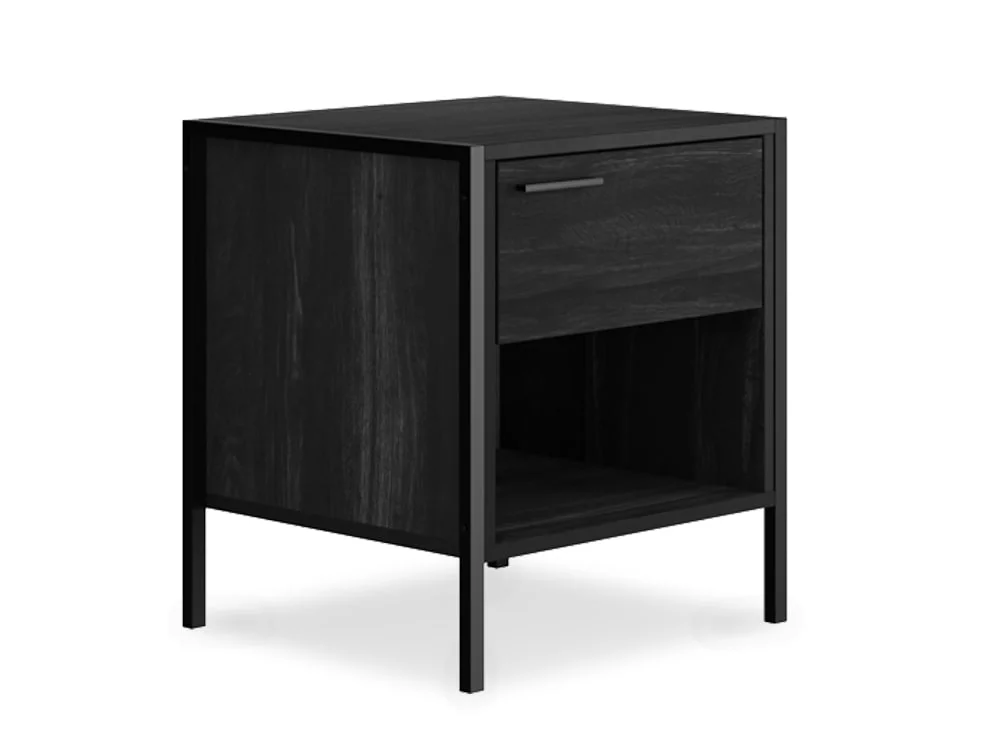 LPD LPD Hoxton Black Wood Effect 1 Drawer Bedside Table