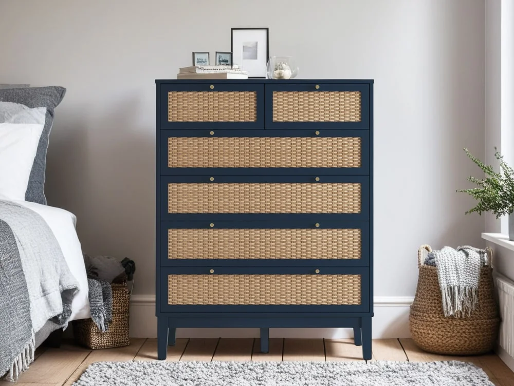 LPD LPD Bordeaux Rattan and Blue 4+2 Drawer Chest of Drawers