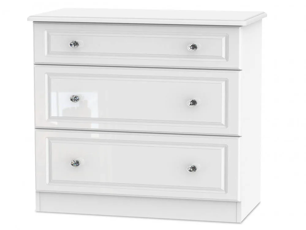 Welcome Welcome Balmoral White High Gloss 3 Drawer Deep Low Chest of Drawers (Assembled)