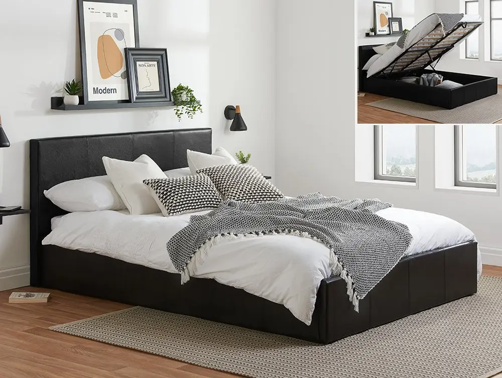 Birlea Furniture & Beds Birlea Berlin 4ft Small Double Black Faux Leather Ottoman Bed Frame