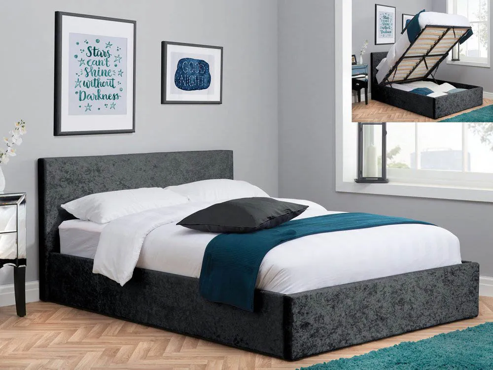 Birlea Furniture & Beds Birlea Berlin 4ft6 Double Black Crushed Velvet Glitz Fabric Ottoman Bed Frame