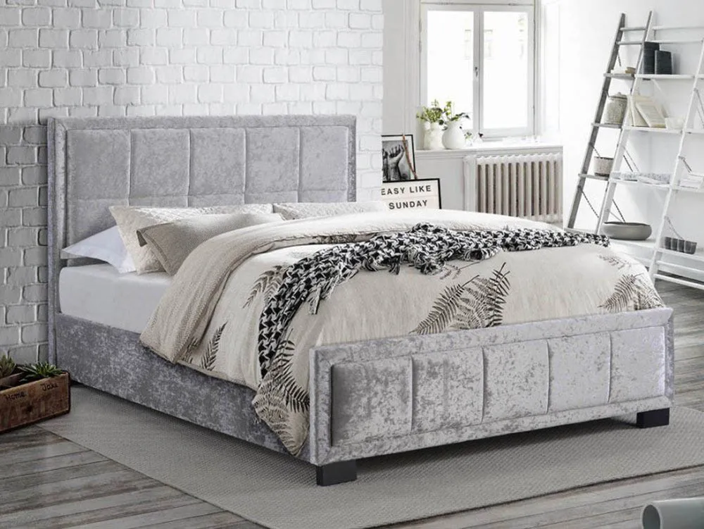 Birlea Furniture & Beds Birlea Hannover 4ft6 Double Steel Crushed Velvet Glitz Fabric Bed Frame