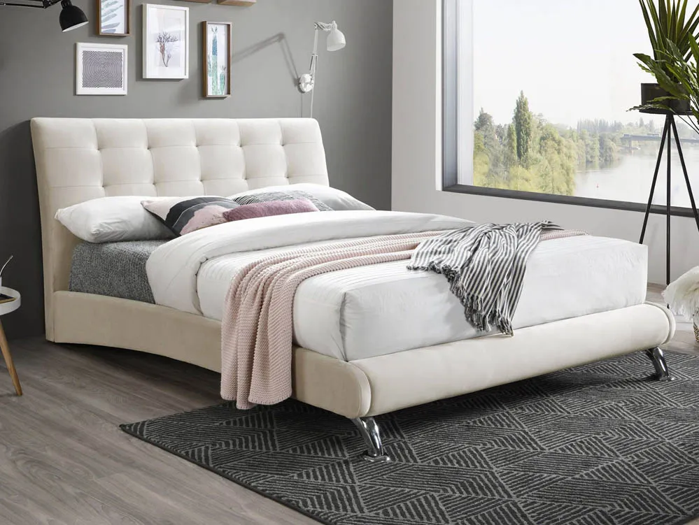 Birlea Furniture & Beds Birlea Hemlock 4ft6 Double Warm Stone Velvet Fabric Bed Frame