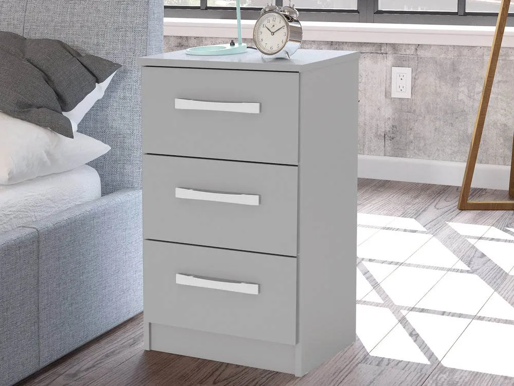 Birlea Furniture & Beds Birlea Lynx Grey High Gloss 3 Drawer Bedside Table