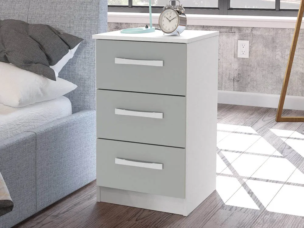 Birlea Furniture & Beds Birlea Lynx Grey High Gloss and White 3 Drawer Bedside Table