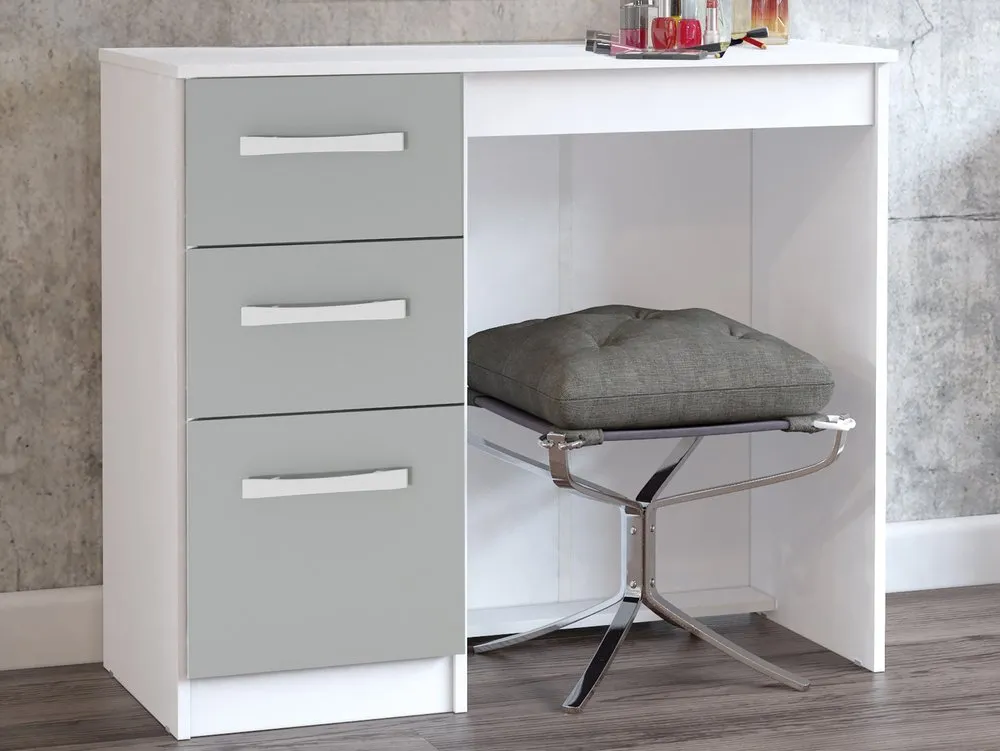 Birlea Furniture & Beds Birlea Lynx Grey High Gloss and White Single Pedestal Dressing Table