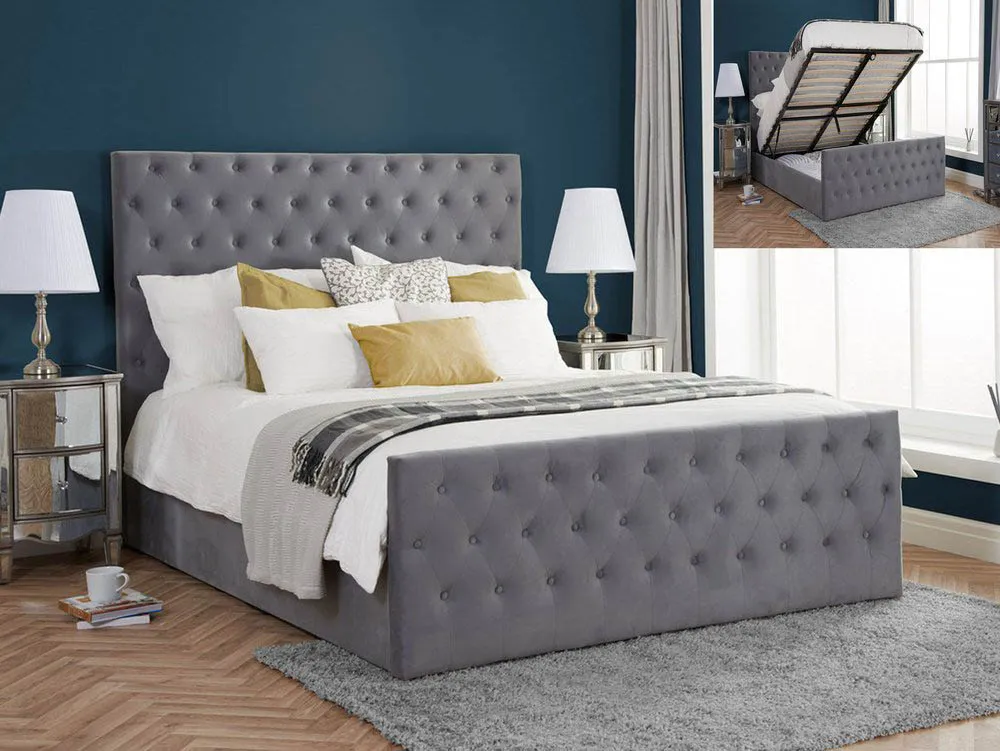 Birlea Furniture & Beds Birlea Marquis 5ft King Size Grey Velvet Fabric Ottoman Bed Frame