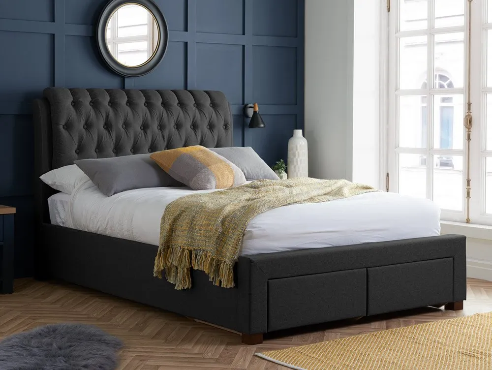 Birlea Furniture & Beds Birlea Valentino 5ft King Size Charcoal Fabric 2 Drawer Bed Frame