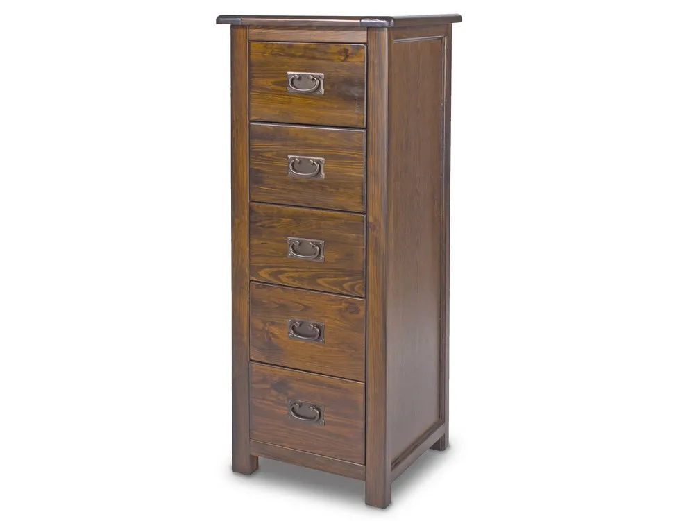 Core Products Core Boston 5 Drawer Tall Narrow Dark Antique Pine Wooden Chest of Drawers