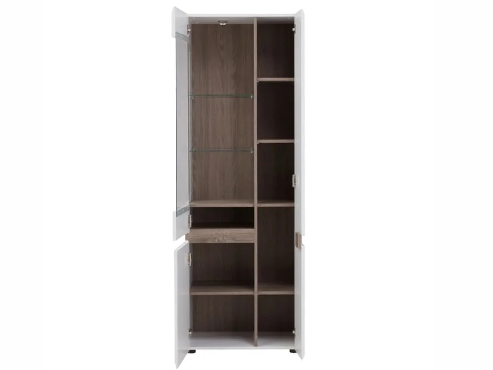 Furniture To Go Furniture To Go Chelsea White High Gloss and Truffle Oak Tall Glazed Narrow Display Cabinet (RHD)