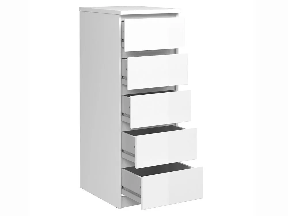 Furniture To Go Furniture To Go Naia White High Gloss 5 Drawer Narrow Chest of Drawers