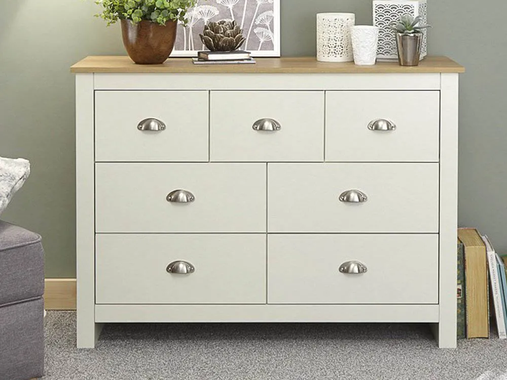 GFW GFW Lancaster Cream and Oak 7 Drawer Merchant Chest of Drawers