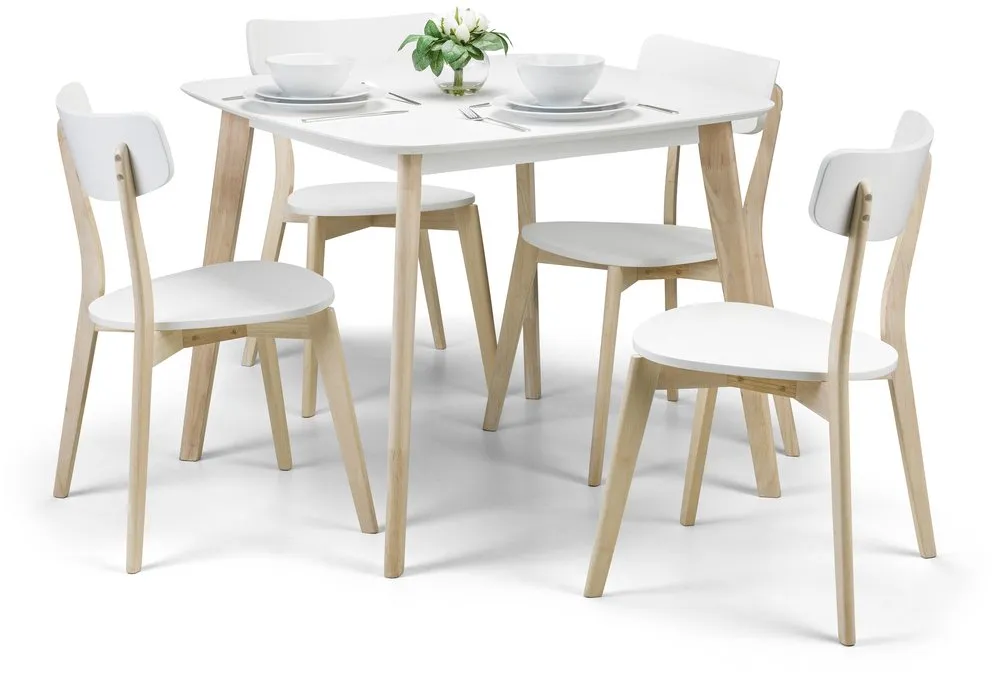 Julian Bowen Julian Bowen Casa 90cm Square White and Limed Oak Effect Dining Table and 4 Chairs Set