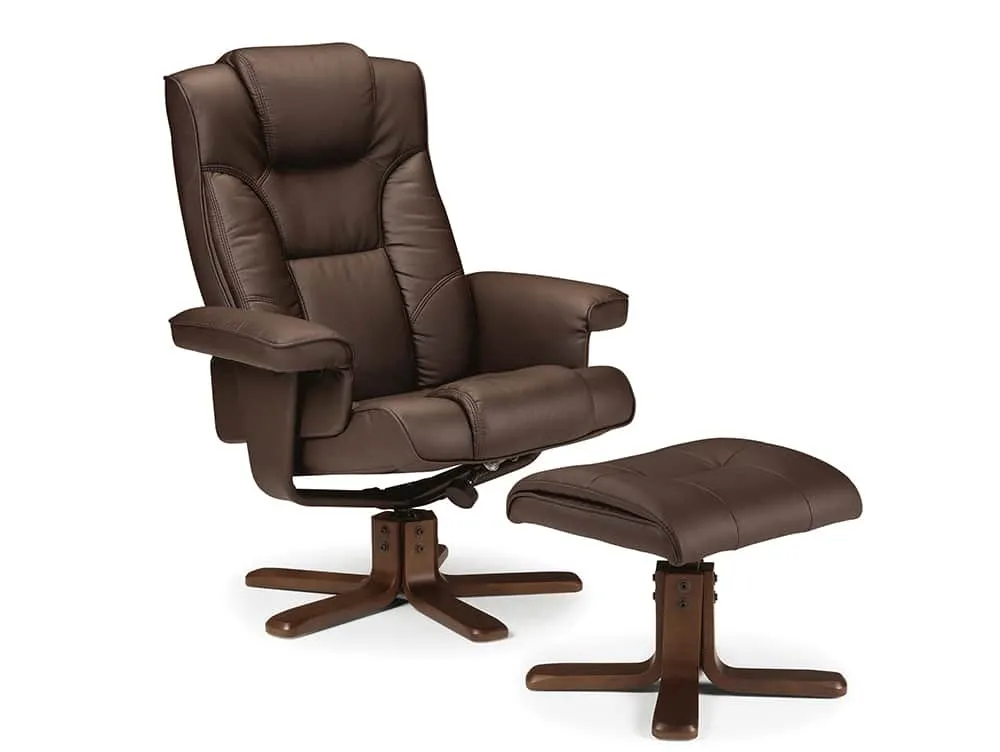 Julian Bowen Julian Bowen Malmo Brown Faux Leather Recliner Chair with Footstool