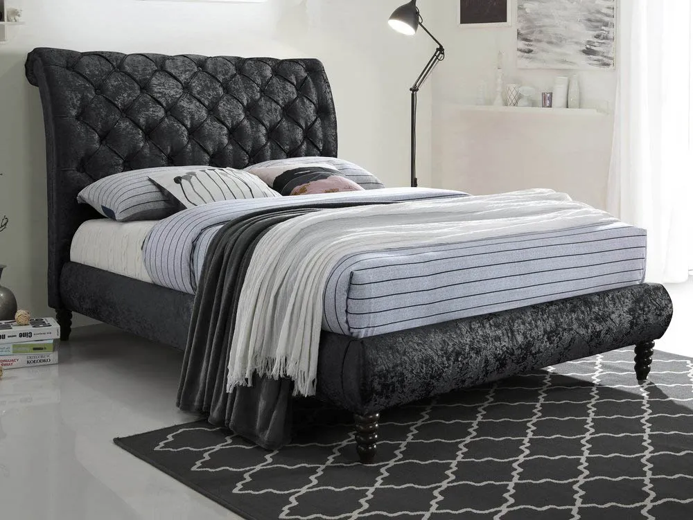 Time Living Time Living Venice 5ft King Size Black Crushed Velvet Fabric Bed Frame
