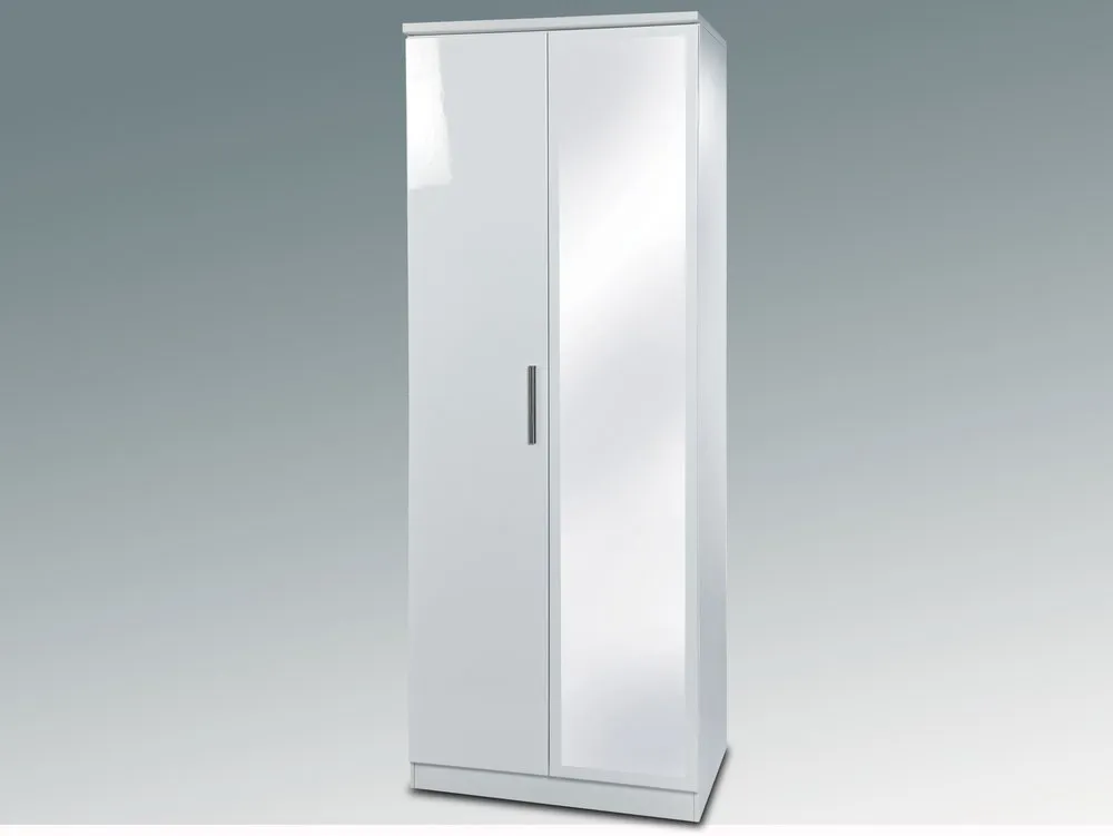 Welcome Welcome 2ft6 Knightsbridge White High Gloss 2 Door Tall Mirrored Double Wardrobe (Assembled)