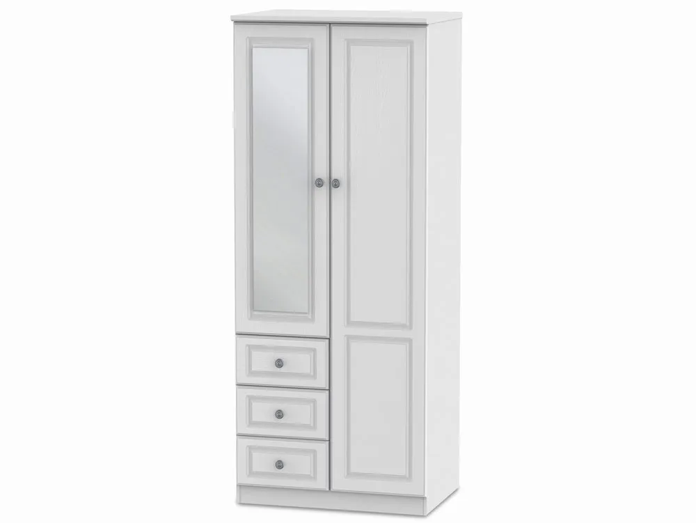 Welcome Welcome 2ft6 Pembroke White Ash 2 Door 3 Drawer Mirrored Double Wardrobe (Assembled)