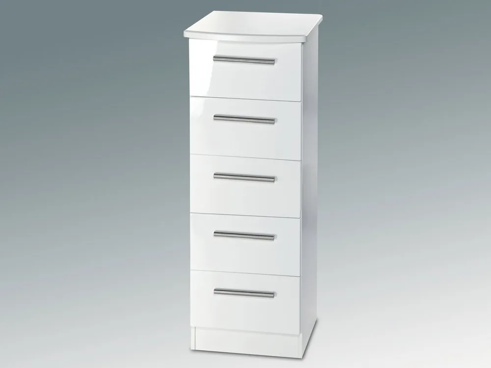 Welcome Welcome Knightsbridge White High Gloss 5 Drawer Tall Narrow Chest of Drawers (Assembled)