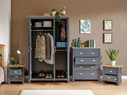 GFW Lancaster Slate Blue and Oak 4 Piece Bedroom Furniture Package