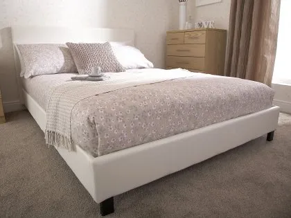 GFW Bed in a Box 4ft6 Double White Faux Leather Bed Frame
