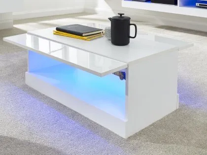 GFW Galicia White Coffee Table with LED Lighting
