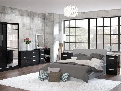Birlea Lynx Black High Gloss 3 Drawer Bedside Cabinet
