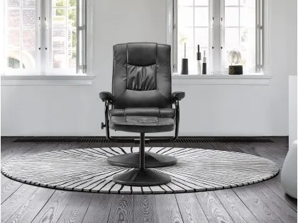 Birlea Memphis Black Faux Leather Swivel Chair & Footstool