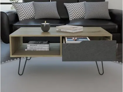 Core Manhattan Pine and Stone Effect 1 Drawer Coffee Table