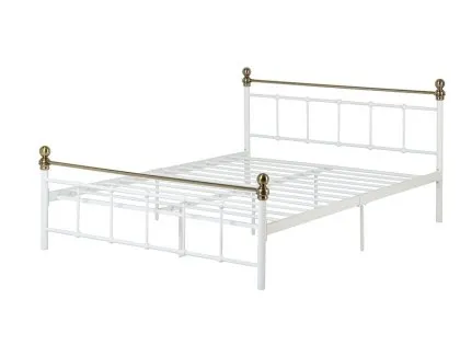 Seconique Marlborough 4ft6 Double White and Brass Metal Bed Frame