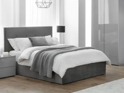 Julian Bowen Shoreditch 4ft6 Double Grey Velvet Fabric Ottoman Bed Frame