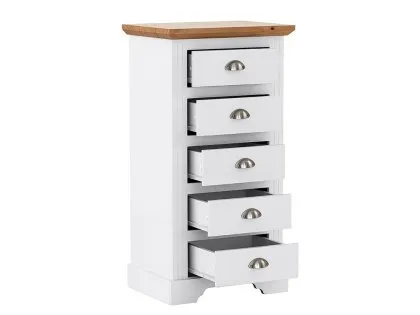 Seconique Toledo White and Oak 5 Drawer Tall Narrow Chest of Drawers