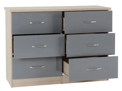 Seconique Nevada Grey Gloss and Oak 3+3 Drawer Chest of Drawers