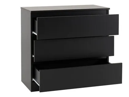 Seconique Malvern Black 3 Drawer Low Chest of Drawers