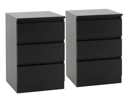 Seconique Malvern Black Pair of 3 Drawer Bedside Cabinets