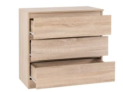 Seconique Malvern Sonoma Oak 3 Drawer Low Chest of Drawers
