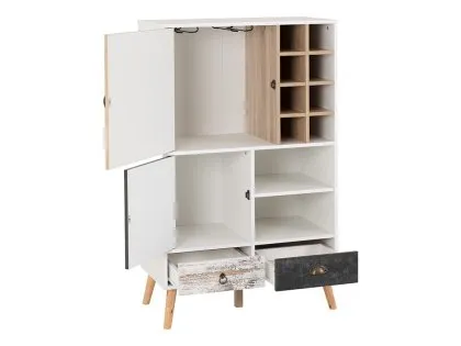 Seconique Nordic White and Oak 2 Door 2 Drawer Wine Cabinet