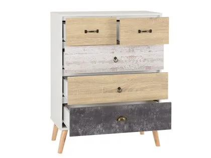 Seconique Nordic White and Oak 3+2 Drawer Chest of Drawers