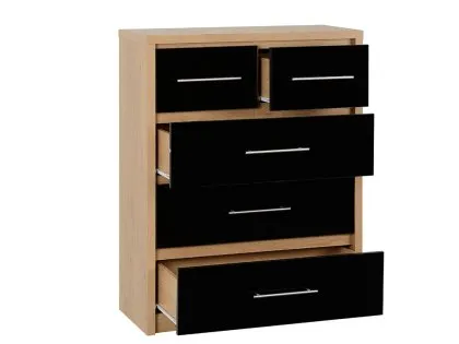 Seconique Seville Black High Gloss and Oak 3+2 Drawer Chest of Drawers