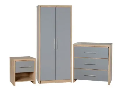 Seconique Seville Grey High Gloss and Oak 3 Piece Bedroom Furniture Package