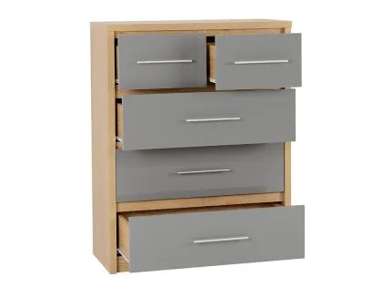 Seconique Seville Grey High Gloss and Oak 3+2 Drawer Chest of Drawers