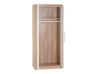 Seconique Seville White High Gloss and Oak 2 Door Double Wardrobe