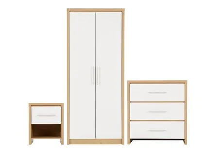 Seconique Seville White High Gloss and Oak 3 Piece Bedroom Furniture Package