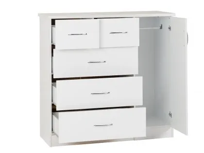 Seconique Nevada White High Gloss 1 Door 5 Drawer Chest of Drawers
