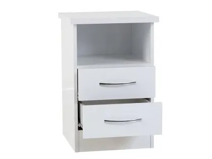 Seconique Nevada White High Gloss 2 Drawer Bedside Table
